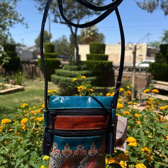 Hand Crafted Leather Southwest Multicolor Hand Painted Crossbody Bag NWT - Picture 5 of 15